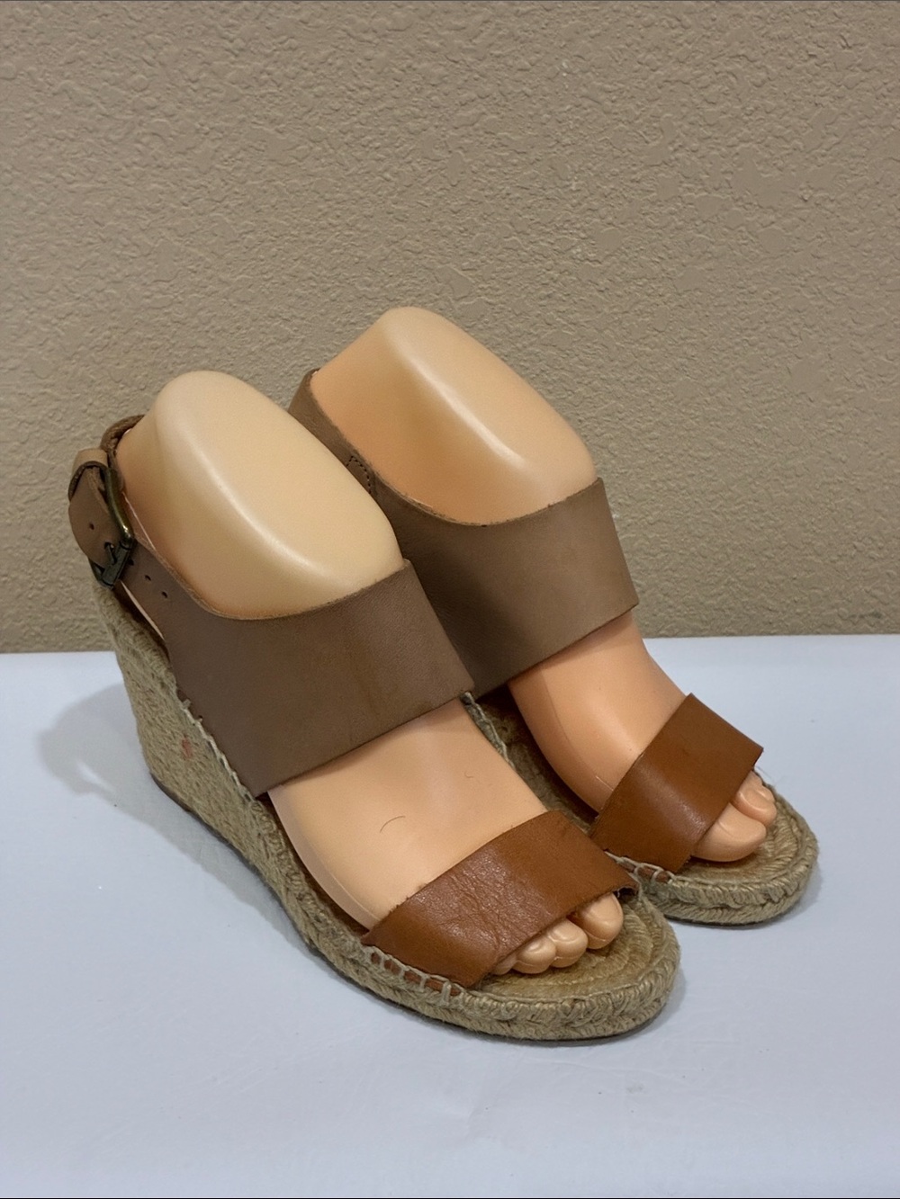 Soludos Two-Tone Brown Tan Espadrille Wedge Sandals
